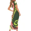 Casual Kleider Frauen Lange Elastische Kurzarm Sexy Dame Bodycon Samoan Polynesian Tribal Tattoo Totem Muster Frau Maxi KleidCasual