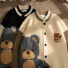 Oversized Cardigans Women Fashion Embroidery Sweater Herfst Winter Kawaii Bear Warm gebreide paren losse casual truien 220721