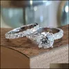 Band Ringe Schmuck Frauen Hochzeit Set 2 stücke Silber Farbe mit schillernden CZ Stein Braut Ehe Mode Zubehör Drop Lieferung 2021 X1BQG