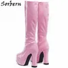 Sorbern 패션 무릎 높은 숙녀 부츠 블록 힐즈 스트레칭 다리 플랫폼 신발 Chunky Heel 맞춤형 와이드 송아지 맞춤 또는 슬림 적합