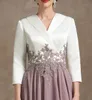 A-lijn V-hals thee-lengte Chiffon Lace Mother of the Bride Dress 2024 Half Sheeves Appliques Bridal Party Jurk Customed Robe de Soiree