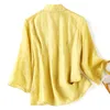 Ubranie etniczne Białe retro hanfu top elegancki haftowany chiński styl chiński luźna koszula wiosna letnia bluzka żółta tradycja zen cl