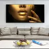 Grande femme africaine visage toile Art affiches et impressions doré Sexy lèvres toile peintures sur le mur Art photo pour salon