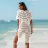 Women's Swimwear Women Summer Beaches Bikini Sun-Proof Dress Cover Up Solid Color Hollow V-Neck Short Sleeves Swimsuit For GirlsWomen's