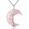 Collier arbre de vie 7 Chakras, enveloppe de fil, croissant de lune, pendentifs en cristal, puce Quartz, pierre naturelle, résine, acier inoxydable