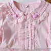 Women's Blouses & Shirts Japanese Lolita Fashion Women Blouse 2022 Summer Tops Soft Girl Kawaii Lace Puff Short Sleeve Button Shirt Pink Blu