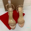 lady 2022-Summer sexy Women Sandals Nude Ankle Strap Studs spikes Matte Leather high heels Shoes 12cm large spikes shoes