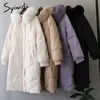 Syiwidii Winter Jacket Women Thick Down Female Autumn Puffer Long Coat with A Fur Hood Warm Parkas Purple Black Outerwear 211215