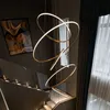 Hanglampen moderne ring kroonluchter voor trap grote luxe goud/chroom licht armatuur lobby villa hangende lamp woonkamer lange led luster