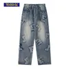 Mode Wide Been Broek 3D Geborduurde Denim Jeans Mannen Hip Hop Streetwear Herfst Winter Kleding 220328