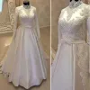 Arabo Dubai Modest Plus Size Abiti da sposa musulmani Gioiello Collo Raso Maniche lunghe Pizzo Appliues Abito da sposa Robe De Mariage Custom Made