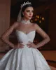 Vestido Novia 2022 Princess Luxury Wedding Dress Beaded High Neck Illusion Långärmad puffig kjol Arabisk brudklänning