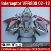 Bodywork For HONDA VFR800 VFR 800 RR CC 800RR Interceptor 02-12 Body 129No.8 800CC VFR800RR 02 03 04 05 06 07 VFR-800 2002 2008 2009 2010 2011 2012 Fairings red flames blk