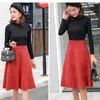 Neophil Women Suede High Waist Midi Skirt Spring Vintage Style Pleated Ladies A Line Black Flare Saia Femininas S1802 220317