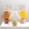 PHYVAL Korean Pleated Table Lamp Ceramicrattan Table Lamp For Living Room Home Decoration Tricolor LED Bulb Vintage Bedside Lamp H220423