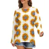 تي شيرت النساء مجردة عباد الشمس الزهور الأصفر طباعة الأزياء الكورية للأكمام الطويلة القمصان الجمالية Tshirt الملابس الخريف 3xl 4xl 5xlwome