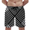 Pantalones cortos para hombres Tablero de rayas blancas blancas abstractas estampados geométricos playa patrón de cordón para hombres troncos de natación más amantes