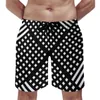 Men's Shorts Black White Striped Board Abstract Geometric Print Beach Men's Drawstring Pattern Swim Trunks Plus SizeMen's