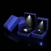 Jewelry Pouches Bags Velvet LED Box With Light Ring Holder Gift Packaging Marriage Storage Organizer Pendant Earring Display Wedding GiftJew