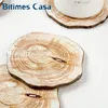 Imitation Bois Naturel Table Coaster Tasse À Café Tasses Mat Coaster Forme Ronde 6pcs Set MDF Bois Matériel Décoration De La Maison T200524