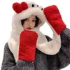 Berets Trendy Women Plush Hats Gloves Scarf 3in1 Suit Cartoon Ear Shape Warmth Cap Adults Winter Hat For Teenagers