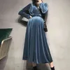 ベルベットのマタニティドレス秋冬スタイリッシュなシックなインセーター服妊婦韓国ファッション妊娠 G220418