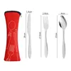 Messer Gabel Löffel Set Besteck Set Geschirr Abendessen Mittagessen Set-Taschen Drucken Schnitzerei Edelstahl Besteck-Schule Picknick Camping Esswerkzeug SN6673