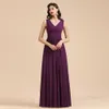 Abiti da damigella d'onore in chiffon su misura Viola Sexy scollo a V Sheer Back Lunghezza del pavimento Abito per la madre della sposa Abiti da ballo da sera BM3004