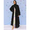 Ropa étnica Musulmán Color sólido Doble capa Gasa Tul Mujer Túnica Dubai Árabe Islam Abaya Caftan Marocain