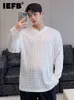 IEFB T-shirt Homme Col en V Design Manches Longues Bas Département Coréen Polyvalent À La Mode Couleur Unie Translucide 9A2484 T220808