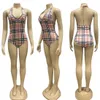 Moda Summer Summer Plaid Impresso Ruos de biquíni de decote feminino e manga longa Casual Cabo 2 Conjuntos de peças K7112