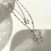Sparkly Crystal Butterfly Clavicle Chain Necklace Women Double Layer Pendant Necklace for Gift Party Fashion Jewelry