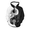 Felpe con cappuccio da uomo Felpe Felpa con cappuccio con stampa 3D da uomo Stile punk creativo Bianco e nero Tai Skull Moda invernale Uomo Abbigliamento