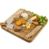 Kitchen Tools Bamboo Cheese Board Set With Cutlery In Slide-Out Drawer Including 4 Stainless Steel Knife and Serving Utensils SN3729
