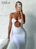 FSDA Hollow Out Backless Midi Sexy Dres Sleeveless Summer Y2K White Beach Dresses Bodycon Party Club Spaghtti Strap 220702