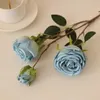 Decorative Flowers & Wreaths 5pcs Faux Round Rose Flower Branch Silk 3 Heads Oil Painting Effect Rosa Stem For Wedding Home Floral Decoratio
