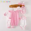 BABZAPLEUME 8PCS/SET URODZONY BABY BOUCS Ubrania 100�wełniane dziewczęta z długim rękawem kombinezon maluch stroi