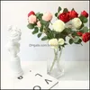 Decorative Flowers Wreaths Festive Party Supplies Home Garden 10Pcs Simation 3 Heads Rose Bud Bouquet Artificial For Wedding Flower Wall B