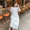 Beautiful Loose Maternity Summer Cotton Dress Peter Pan Collar Short Sleeves Pregnant Woman Floral Embroidery Aline Dress Wholesale J220628