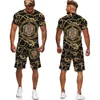 Summer Golden Lion tryckt tshirtshortssuit Mens Casual Graphic Oneck Topps Pants Set Male Hip Hop Short Sleeved Tracksuit 220704