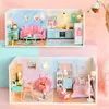 9in1 Trädockan Miniatyr Building Model Room Box Diy Doll House Kit med möbler Montera leksak för barn gåvor