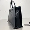 Large Capacity Shopping Bag Handbags Purse Shoulder Tote Bags Men Women Genuine Leather Letter Decoration Interior Zipper Pocket Black Handbag Totes