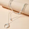 Anhänger Halskette Boho Moon Halskette für Frauen Silber Farbe klarer Kristallsteinblattkette Chocker mehrschichtiger Schmuck 9752 Pendant Halsketten