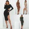 Casual Dresses Autumn Long Sleeved Knitted Dress 2022 Women's Round Neck Mid Waist Drawstring Hollow Design Package Hip Skirt Maxi Woman