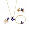 Europe Amérique Mode Bijoux Ensembles Lady Femmes Laiton Réglages Diamant Lapis Lazuli Or 18K Deux Papillon Anneau Boucles D'oreilles Bracelet Collier