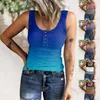 Women's T-Shirt Gradient Print Purple T Shirt Women Summer Sexy Front Button O-Neck Sleeveless Blue Ribbed Tank Top Woman Casual Tight Tee S