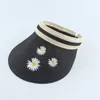 Chapéus de aba larga Proteção UV Sun para mulheres Daisy Flower Bordery Visor Bap Summer Straw Hat Top Top Beach Hatwide