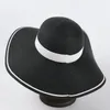 Wide Brim Hats Sun For Women Girls Floppy Straw Hat Hepburn Style Black White Stitching Summer Anti-UV Beach Cap ChapeauWide