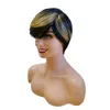 Kısa Bal Sarışın Ombre Renk Brezilya Saç Bob Peruk Bangs Pixie Kesim Düz Makine Yapım İnsan Saçları Kadınlar için 1B27