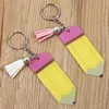 Personalized Blank Tassel Keychain Creative Pencil Keychains Acrylic Key Chain Teacher's Day Gift DIY Keyring